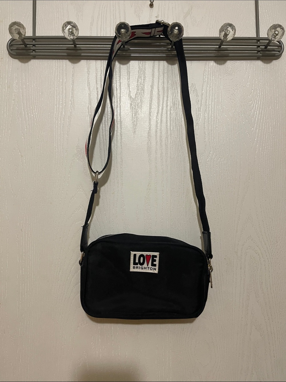 Brighton Black Crossbody Bag with Red Heart Accents on Strap BNWOT